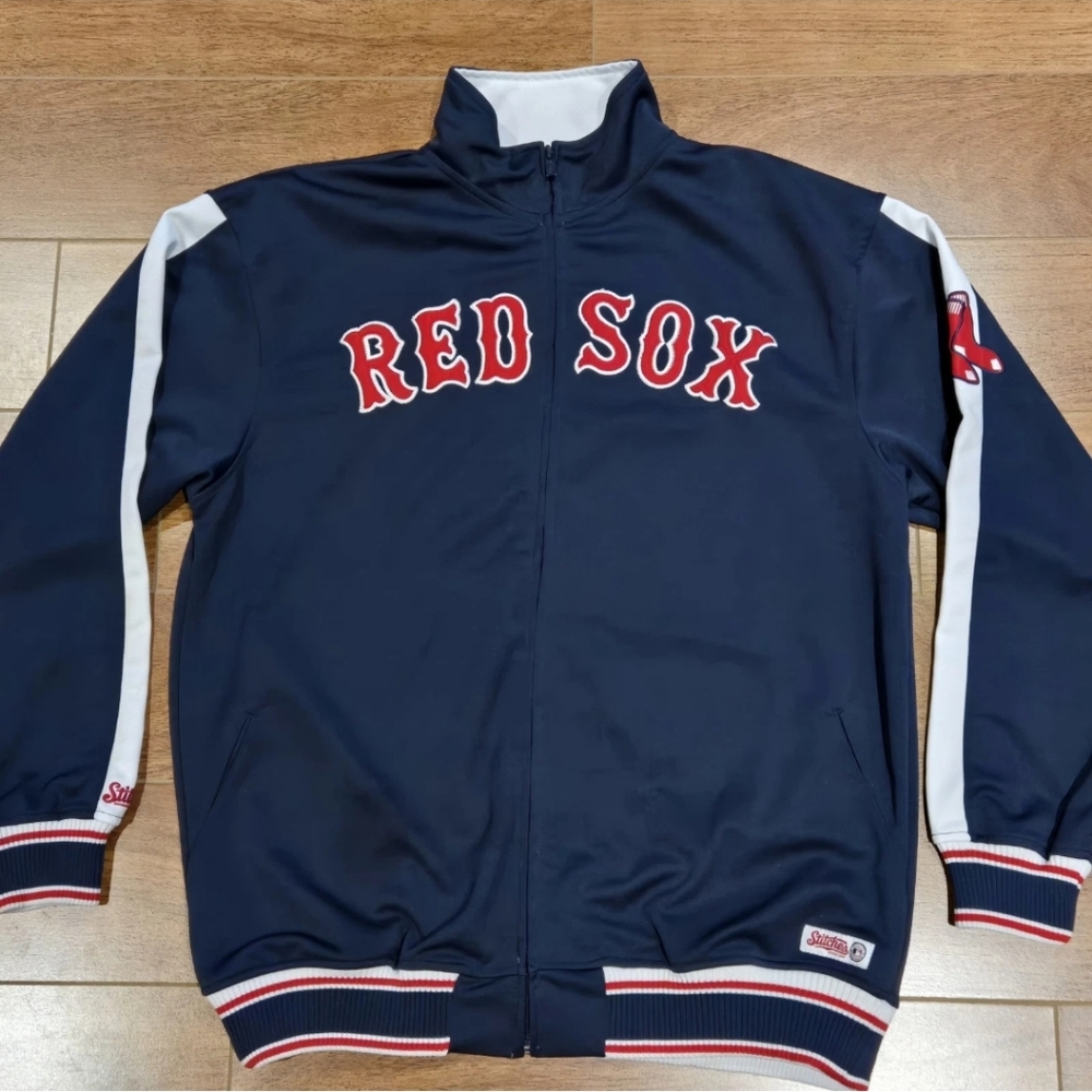 Stitches Boston Red Sox Jacket Mens Large Collegiate Varsity Track Baseball Navy